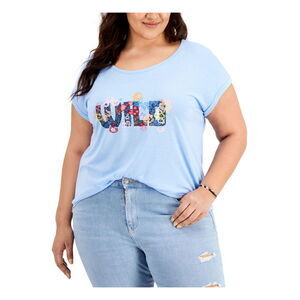 Style & Co Plus Size 3X Wild Flowers Short Sleeve Graphic T-Shirt Tee Top Blue